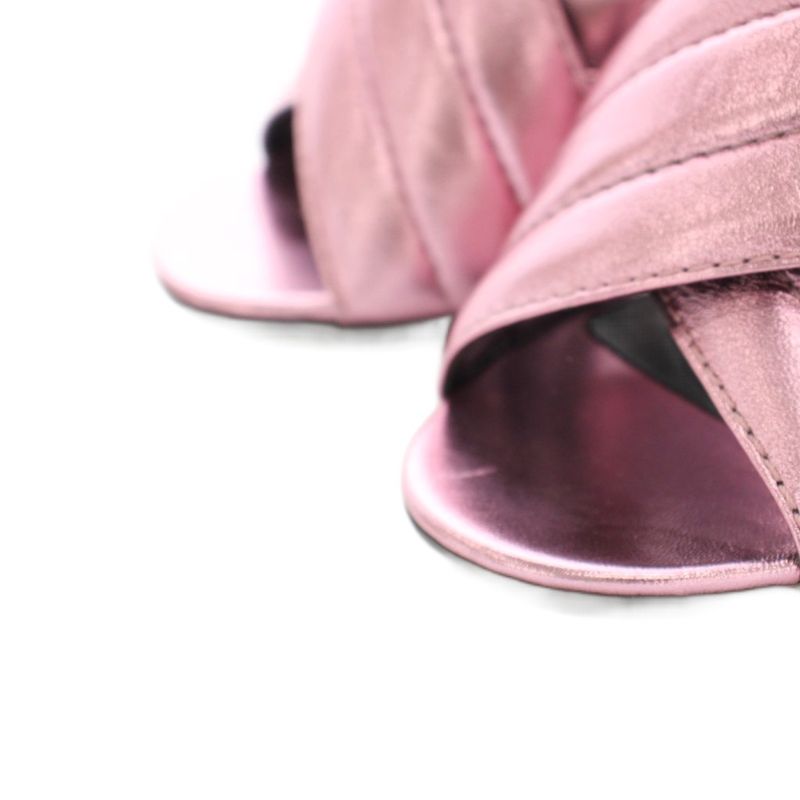 Gucci Silvia Crossover Mule Sandals Twist Leather Chunky Heel 38 Metallic Pink