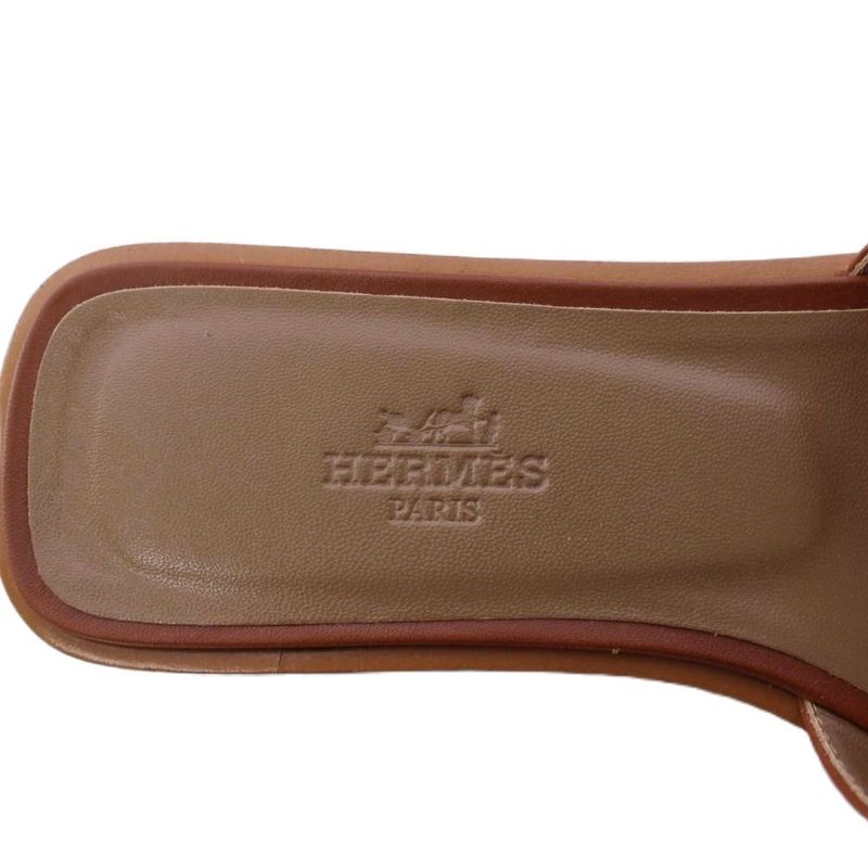 Hermes Oran Sandals Flat Leather 35.5 Brown KH