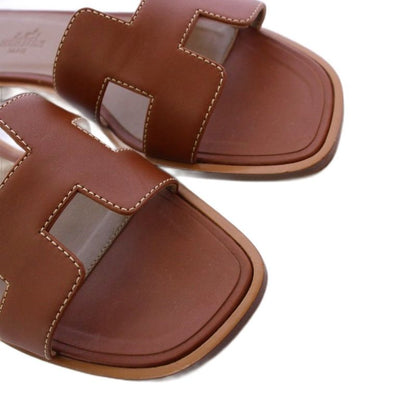Hermes Oran Sandals Flat Leather 35.5 Brown KH