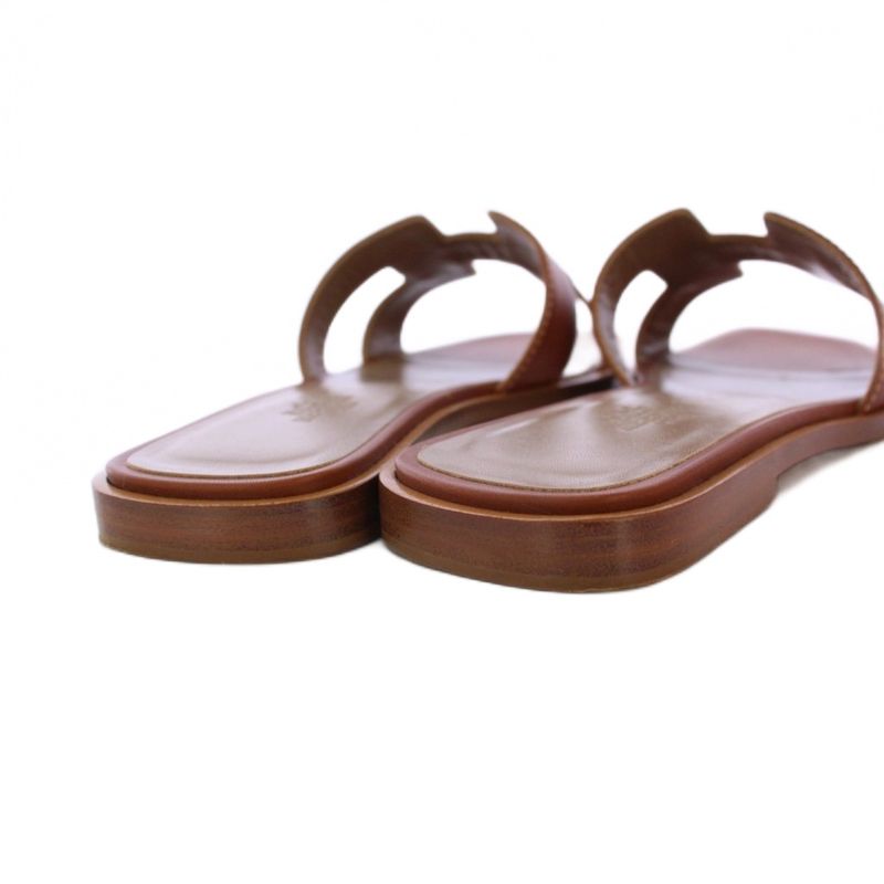 Hermes Oran Sandals Flat Leather 35.5 Brown KH