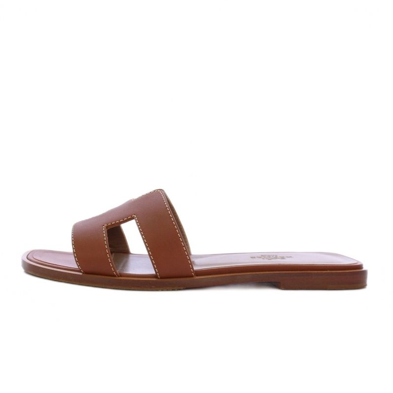 Hermes Oran Sandals Flat Leather 35.5 Brown KH