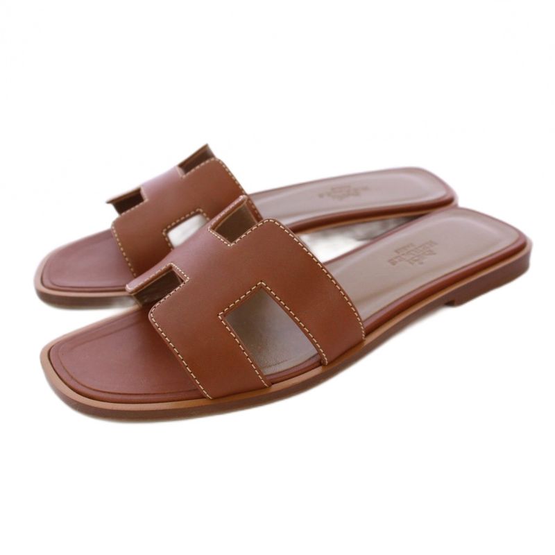 Hermes Oran Sandals Flat Leather 35.5 Brown KH