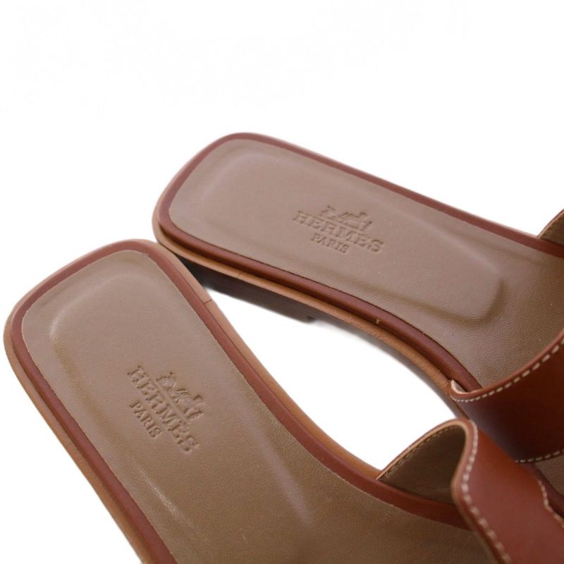 Hermes Oran Sandals Flat Leather 35.5 Brown KH