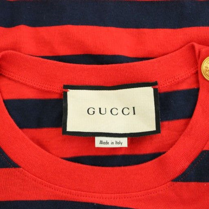 Gucci Cut And Sewn Blouse Short Sleeves French Sleeves Striped Pattern Logo