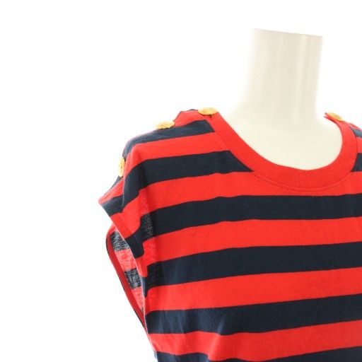 Gucci Cut And Sewn Blouse Short Sleeves French Sleeves Striped Pattern Logo