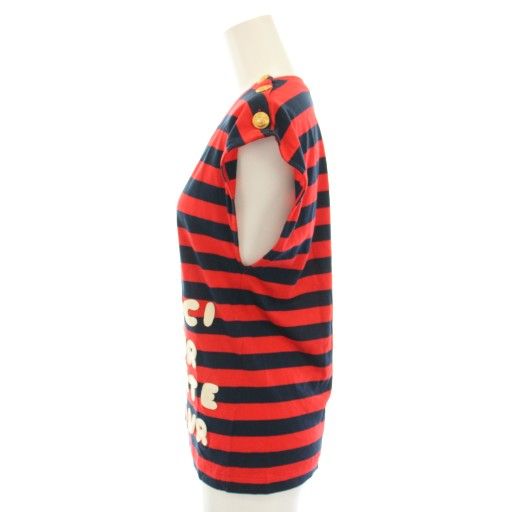 Gucci Cut And Sewn Blouse Short Sleeves French Sleeves Striped Pattern Logo