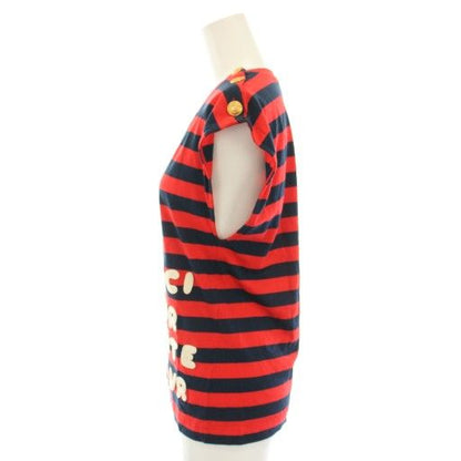 Gucci Cut And Sewn Blouse Short Sleeves French Sleeves Striped Pattern Logo