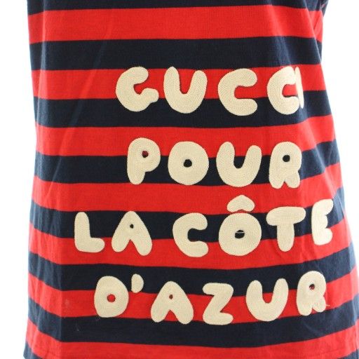 Gucci Cut And Sewn Blouse Short Sleeves French Sleeves Striped Pattern Logo