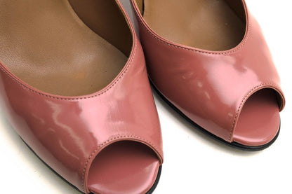 Hermes Pumps Shoes Women Enamel Patent Leather Genuine Leather Pink Open Toe