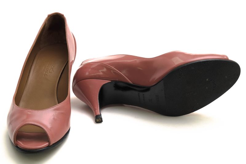 Hermes Pumps Shoes Women Enamel Patent Leather Genuine Leather Pink Open Toe