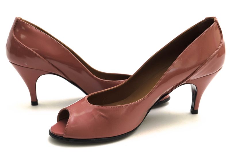 Hermes Pumps Shoes Women Enamel Patent Leather Genuine Leather Pink Open Toe