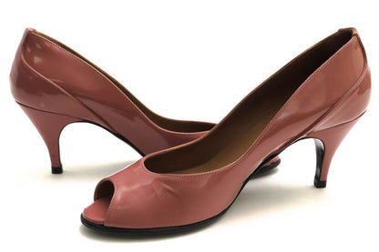 Hermes Pumps Shoes Women Enamel Patent Leather Genuine Leather Pink Open Toe