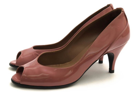 Hermes Pumps Shoes Women Enamel Patent Leather Genuine Leather Pink Open Toe