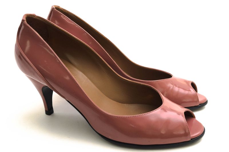 Hermes Pumps Shoes Women Enamel Patent Leather Genuine Leather Pink Open Toe