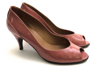 Hermes Pumps Shoes Women Enamel Patent Leather Genuine Leather Pink Open Toe