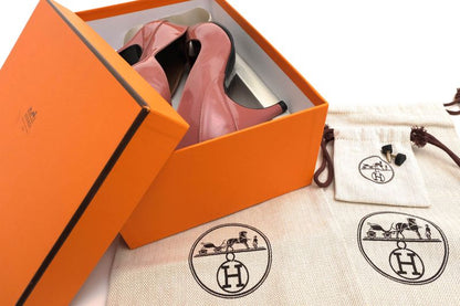 Hermes Pumps Shoes Women Enamel Patent Leather Genuine Leather Pink Open Toe