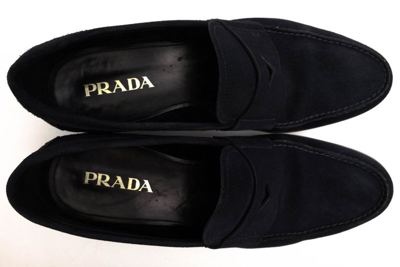 Prada Shoes Business Shoes Business Men Suede Leather Genuine Leather Navy