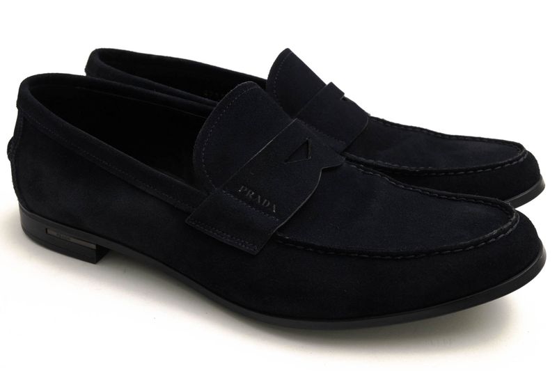 Prada Shoes Business Shoes Business Men Suede Leather Genuine Leather Navy