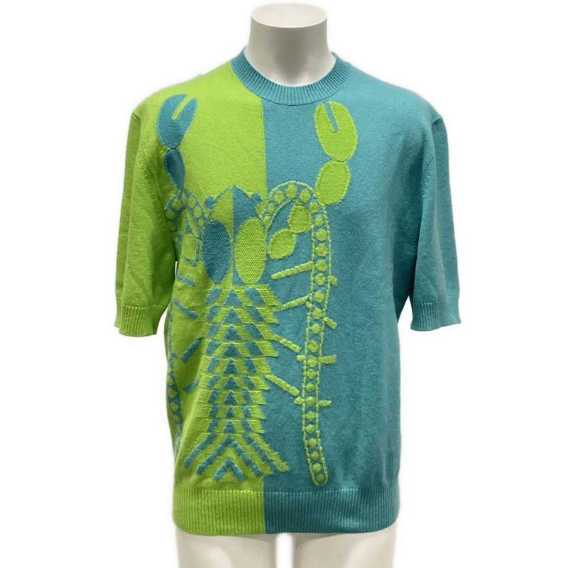 Hermes Short Sleeved Sweater Size S Men's - Yellow Green And Light Green