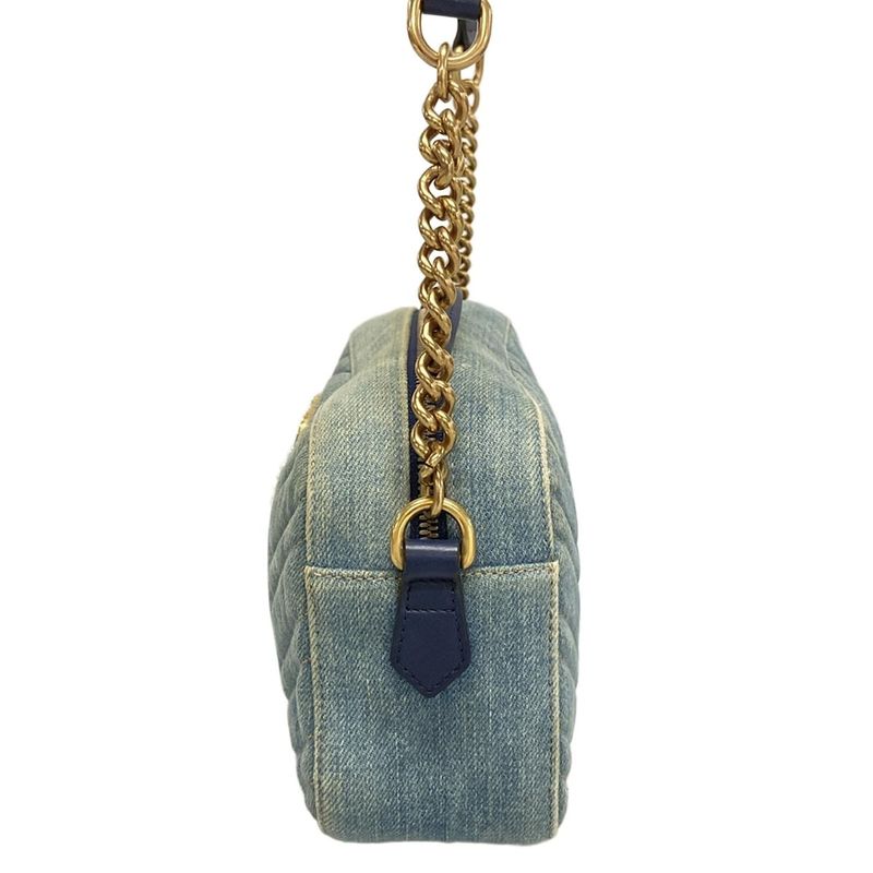 Gucci Shoulder Bag GG Marmont 447632 Light Blue And Blue Chain Shoulder/faux