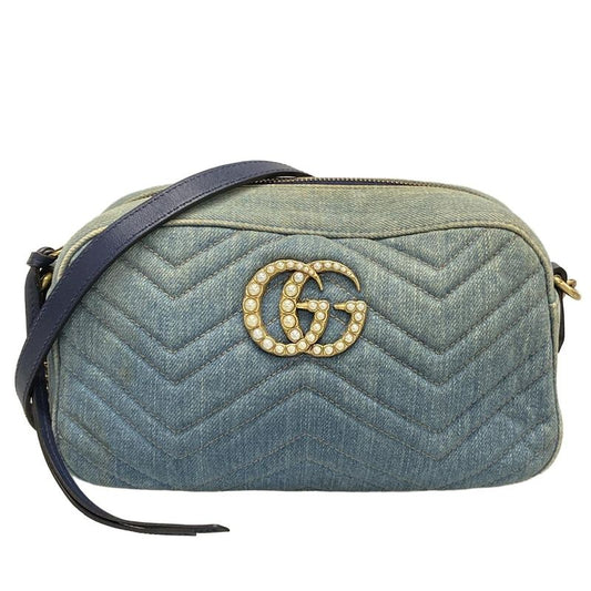Gucci Shoulder Bag GG Marmont 447632 Light Blue And Blue Chain Shoulder/faux