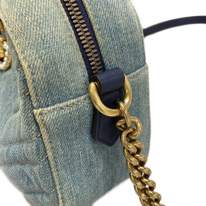 Gucci Shoulder Bag GG Marmont 447632 Light Blue And Blue Chain Shoulder/faux