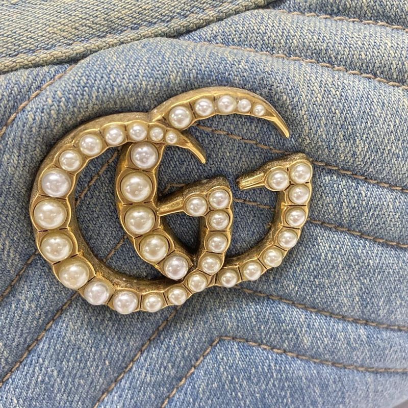 Gucci Shoulder Bag GG Marmont 447632 Light Blue And Blue Chain Shoulder/faux