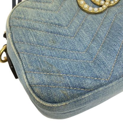 Gucci Shoulder Bag GG Marmont 447632 Light Blue And Blue Chain Shoulder/faux