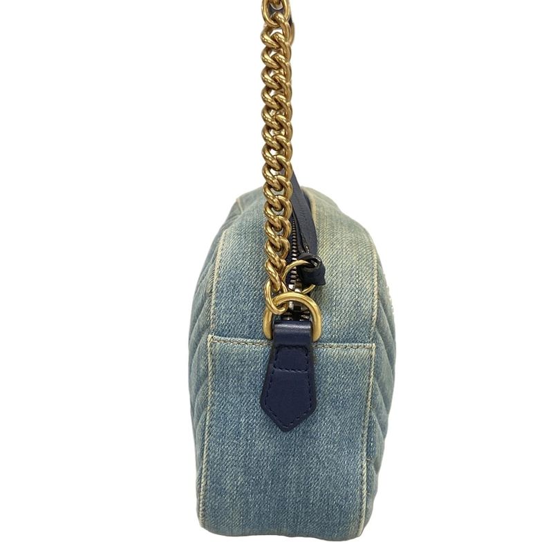 Gucci Shoulder Bag GG Marmont 447632 Light Blue And Blue Chain Shoulder/faux
