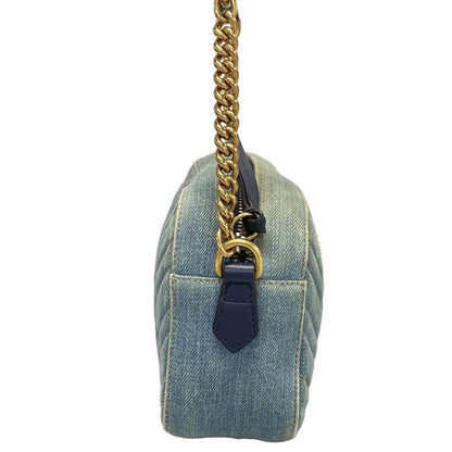 Gucci Shoulder Bag GG Marmont 447632 Light Blue And Blue Chain Shoulder/faux