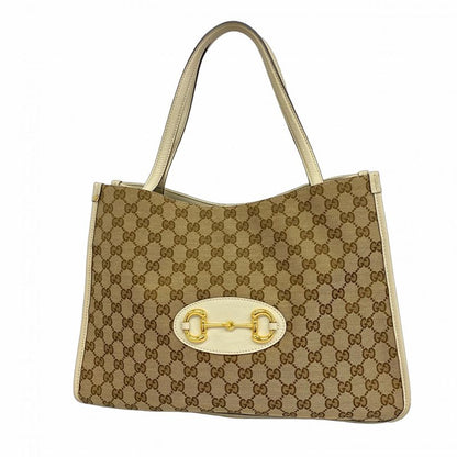 Gucci Tote Bag GG Canvas Horsebit 623694 Canvas Brown White Gold Hardware