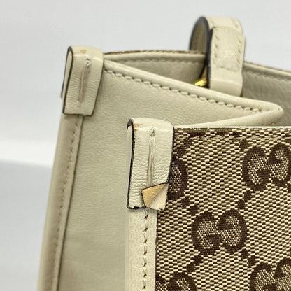 Gucci Tote Bag GG Canvas Horsebit 623694 Canvas Brown White Gold Hardware