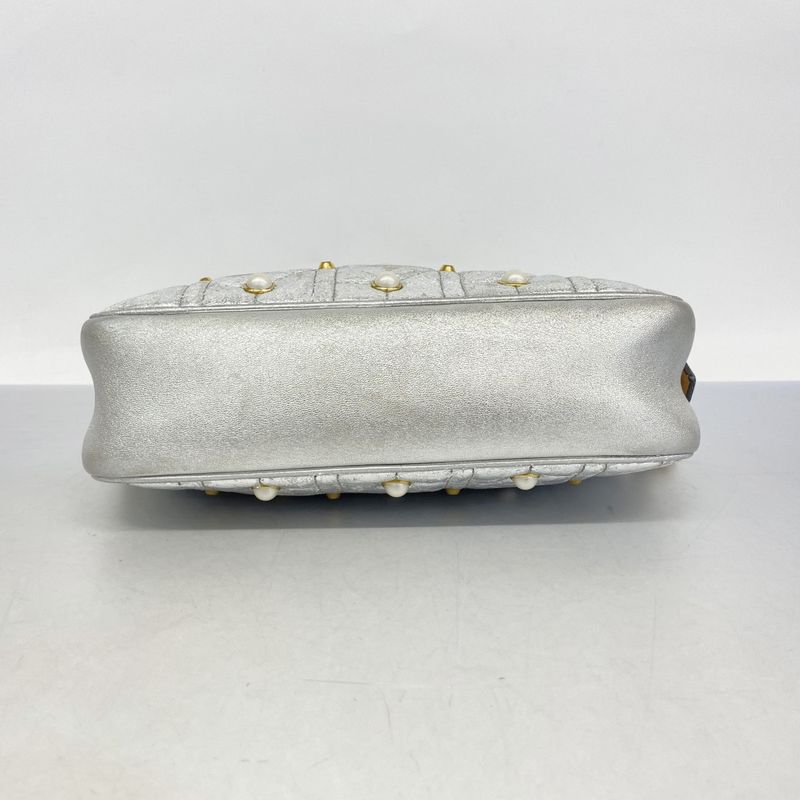 Gucci Shoulder Bag GG Marmont 447632 Leather Silver Gold Hardware Women