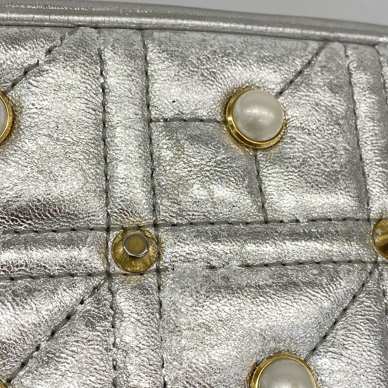 Gucci Shoulder Bag GG Marmont 447632 Leather Silver Gold Hardware Women