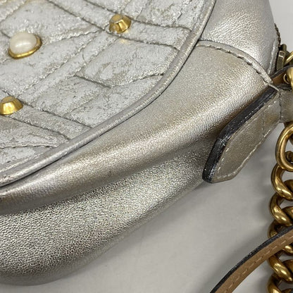Gucci Shoulder Bag GG Marmont 447632 Leather Silver Gold Hardware Women