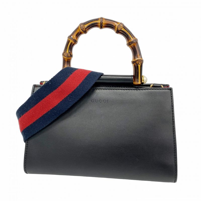 Gucci Handbag Bamboo 470271 Leather Black Gold Hardware 2way Bag Ladies