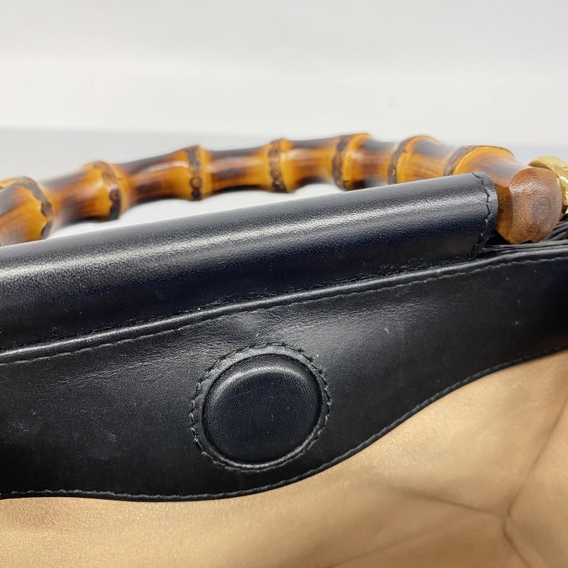 Gucci Handbag Bamboo 470271 Leather Black Gold Hardware 2way Bag Ladies