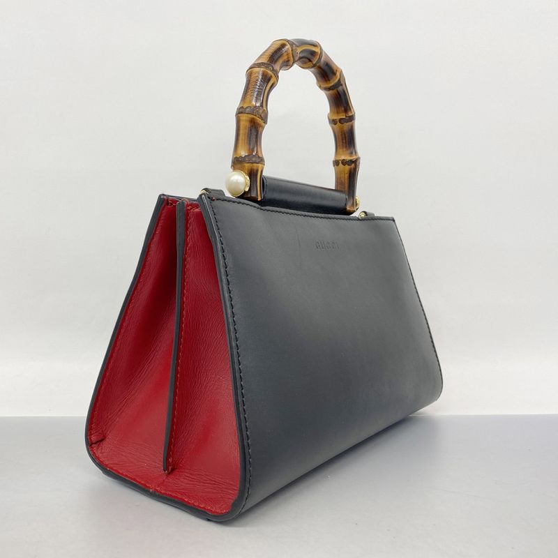 Gucci Handbag Bamboo 470271 Leather Black Gold Hardware 2way Bag Ladies