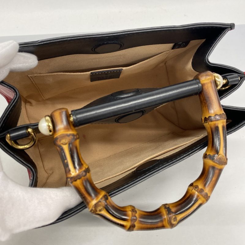 Gucci Handbag Bamboo 470271 Leather Black Gold Hardware 2way Bag Ladies