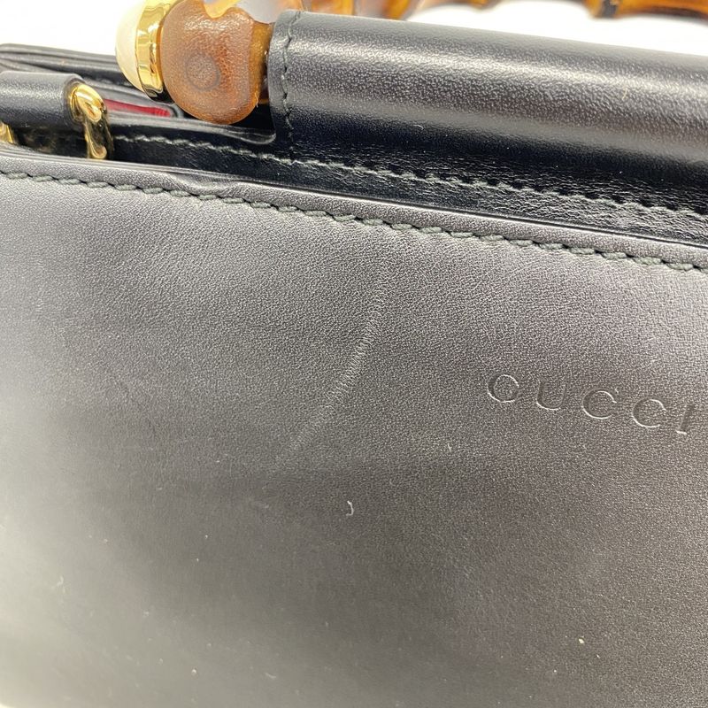 Gucci Handbag Bamboo 470271 Leather Black Gold Hardware 2way Bag Ladies