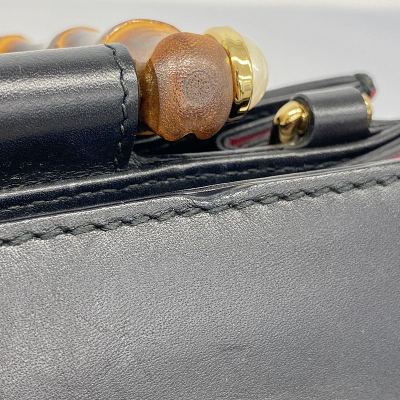 Gucci Handbag Bamboo 470271 Leather Black Gold Hardware 2way Bag Ladies