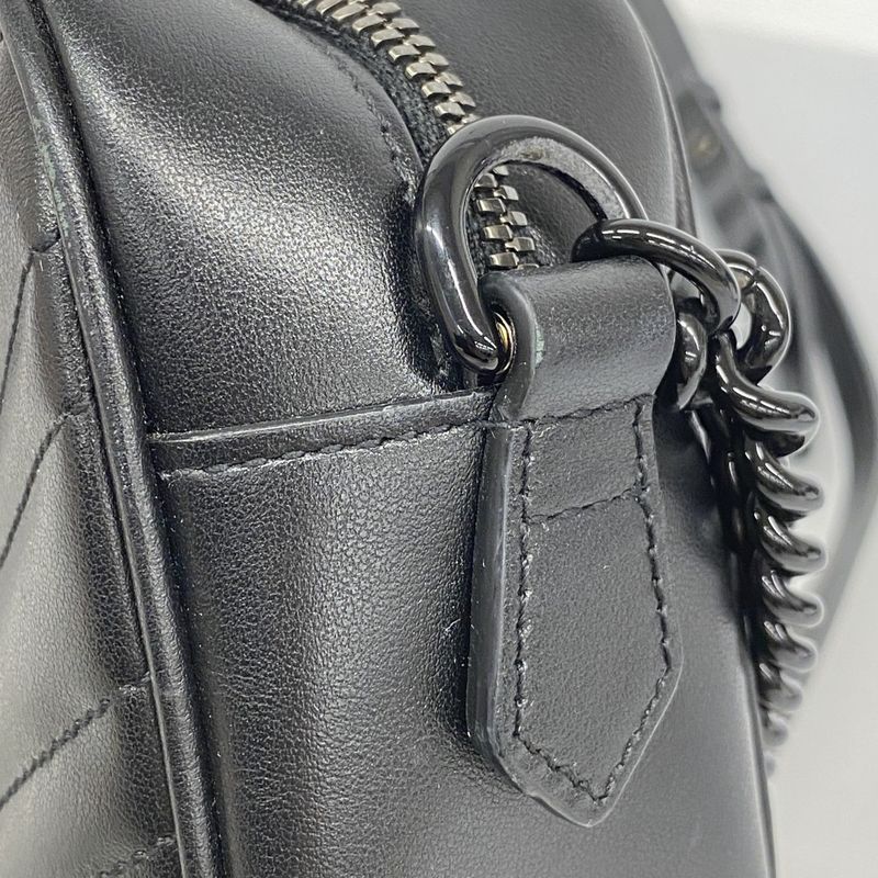 Gucci Shoulder Bag GG Marmont 447632 Leather Black Cles Deuce