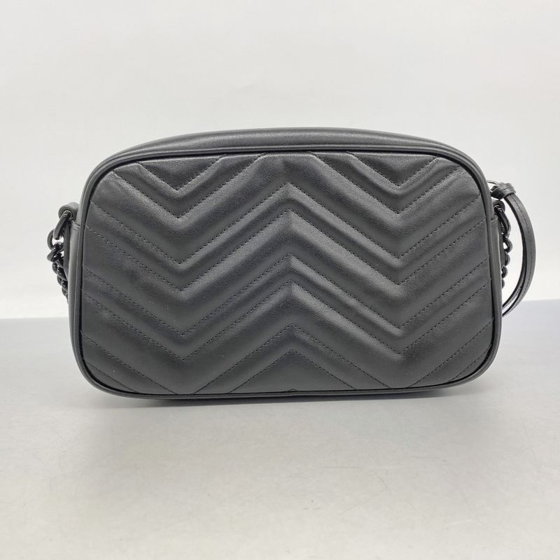 Gucci Shoulder Bag GG Marmont 447632 Leather Black Cles Deuce