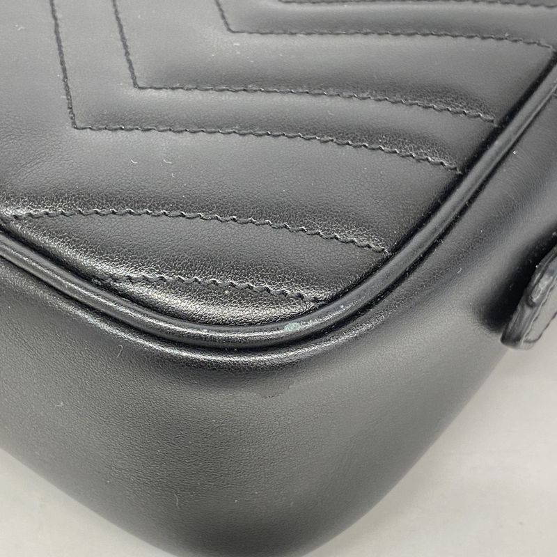 Gucci Shoulder Bag GG Marmont 447632 Leather Black Cles Deuce