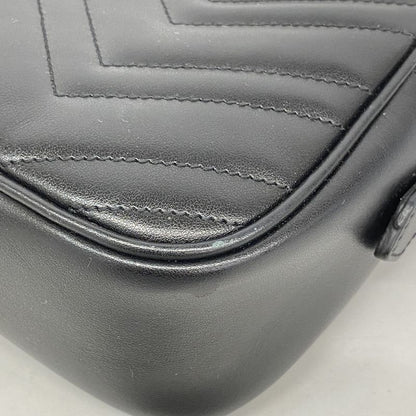 Gucci Shoulder Bag GG Marmont 447632 Leather Black Cles Deuce