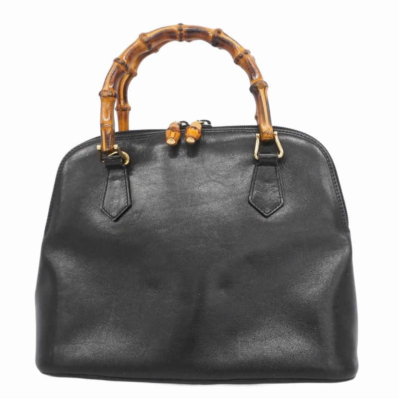 Gucci Handbag Bamboo 000 2122 0290 Leather Black Chien Pan Gold Hardware Women