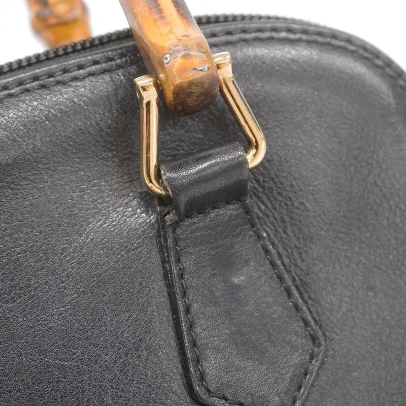 Gucci Handbag Bamboo 000 2122 0290 Leather Black Chien Pan Gold Hardware Women