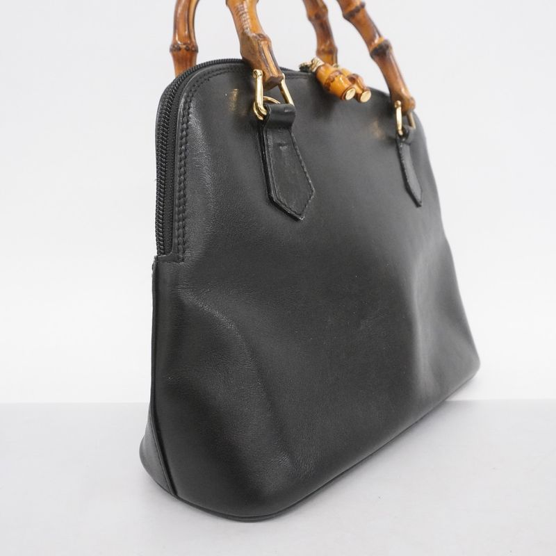 Gucci Handbag Bamboo 000 2122 0290 Leather Black Chien Pan Gold Hardware Women