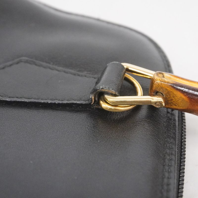Gucci Handbag Bamboo 000 2122 0290 Leather Black Chien Pan Gold Hardware Women