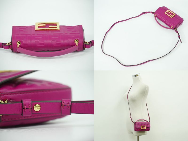 Authentic Fendi Baguette Phone Pouch Zucca 2WAY Shoulder Bag Handbag Pochette